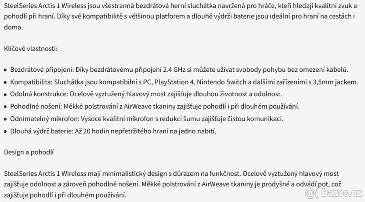 Herní sluchátka SteelSeries Arctis 1 Wireless (bezdr.), nová - 3