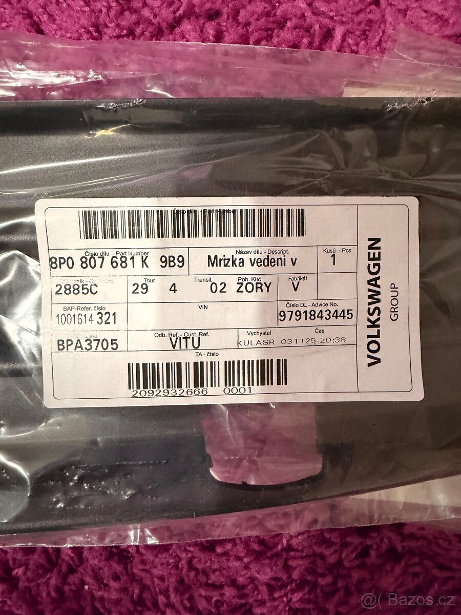 Mřížka nárazníku Pravá Audi A3 8P0 807 681 K - 3