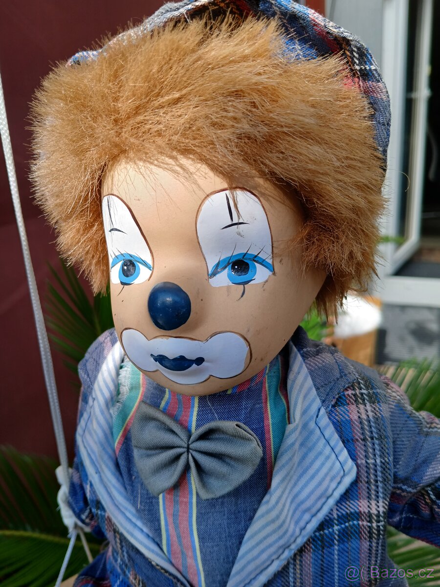 REZERVOVÁNO. Retro loutka-klaun na houpačce - 3