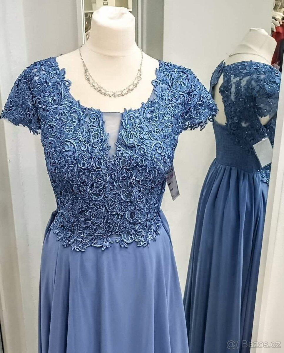NOVÉ plesové šaty KRAJKOVÉ MODRÉ - 3