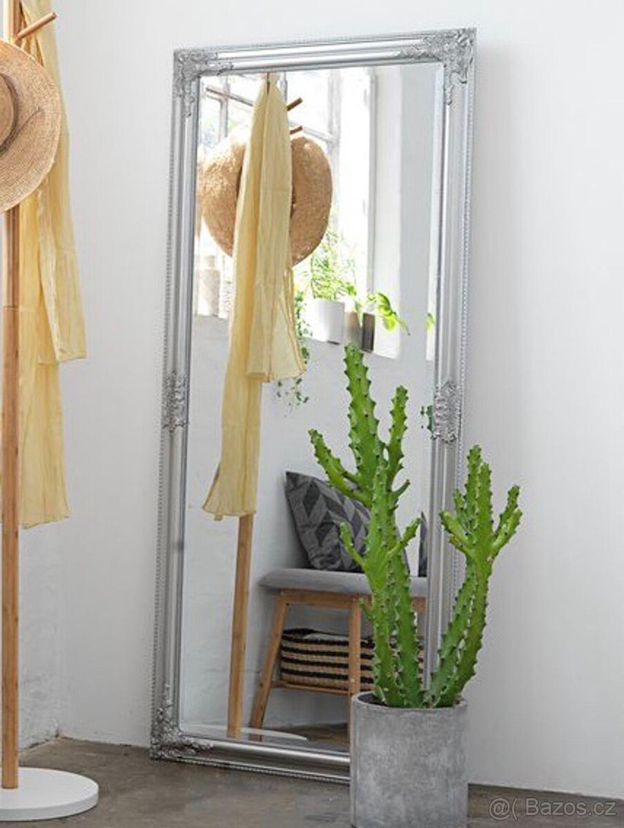 Barokní zrcadlo stříbrné dřevěné s fazetou 162x72cm - 3