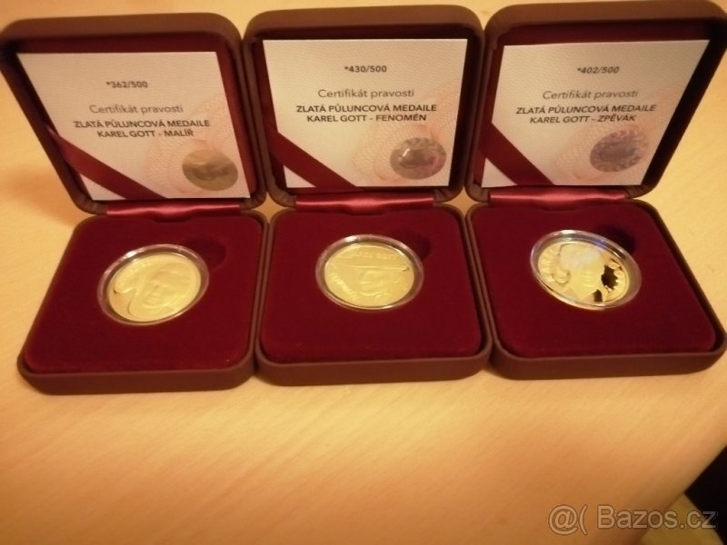 Zlaté půluncové číslované medaile/mince Karel Gott - 3