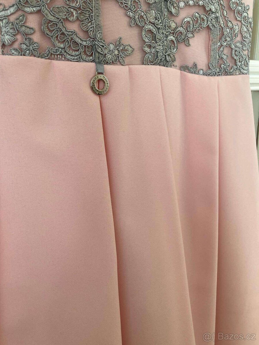NOVÉ světle růžové šaty s šedou krajkou vel.34-36 - 3
