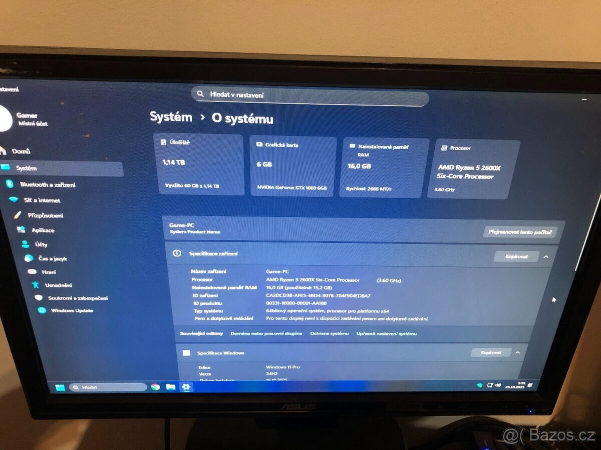 Herní 4.Ryzen5 2600X 16GB DDR4 NVme 256GB +1TB GTX1060 6GB - 3