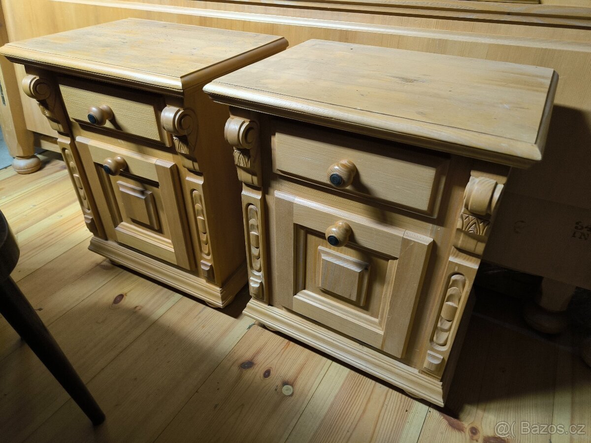 Pastel masiv na matraci 200x200 + noční stolky - 3