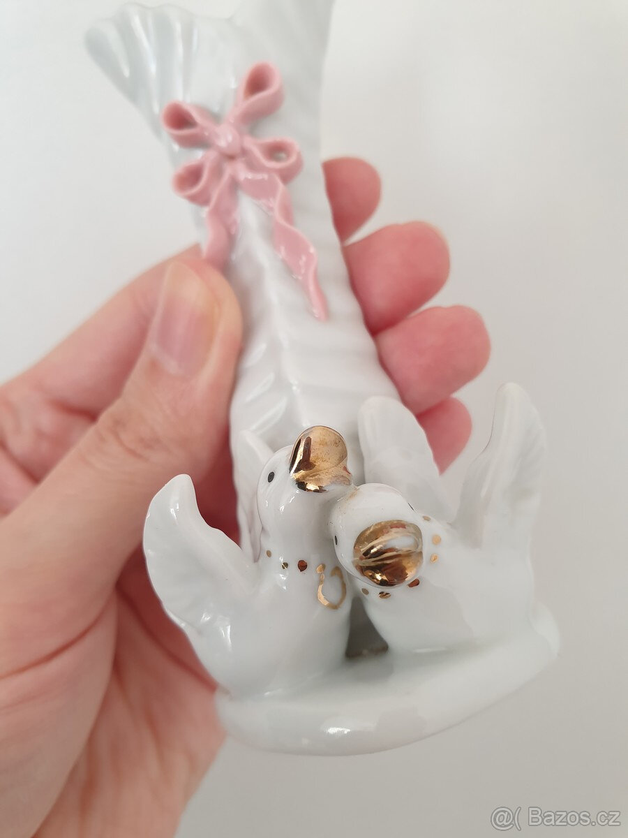 Retro dekorace romantická vázička holubičky ptáčci - 3