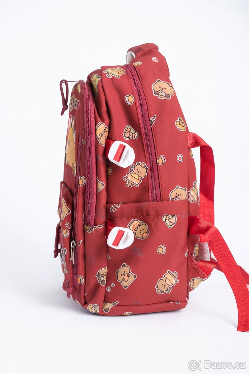 Capybara , Roztomilý školní batoh – červená-vínová - 3