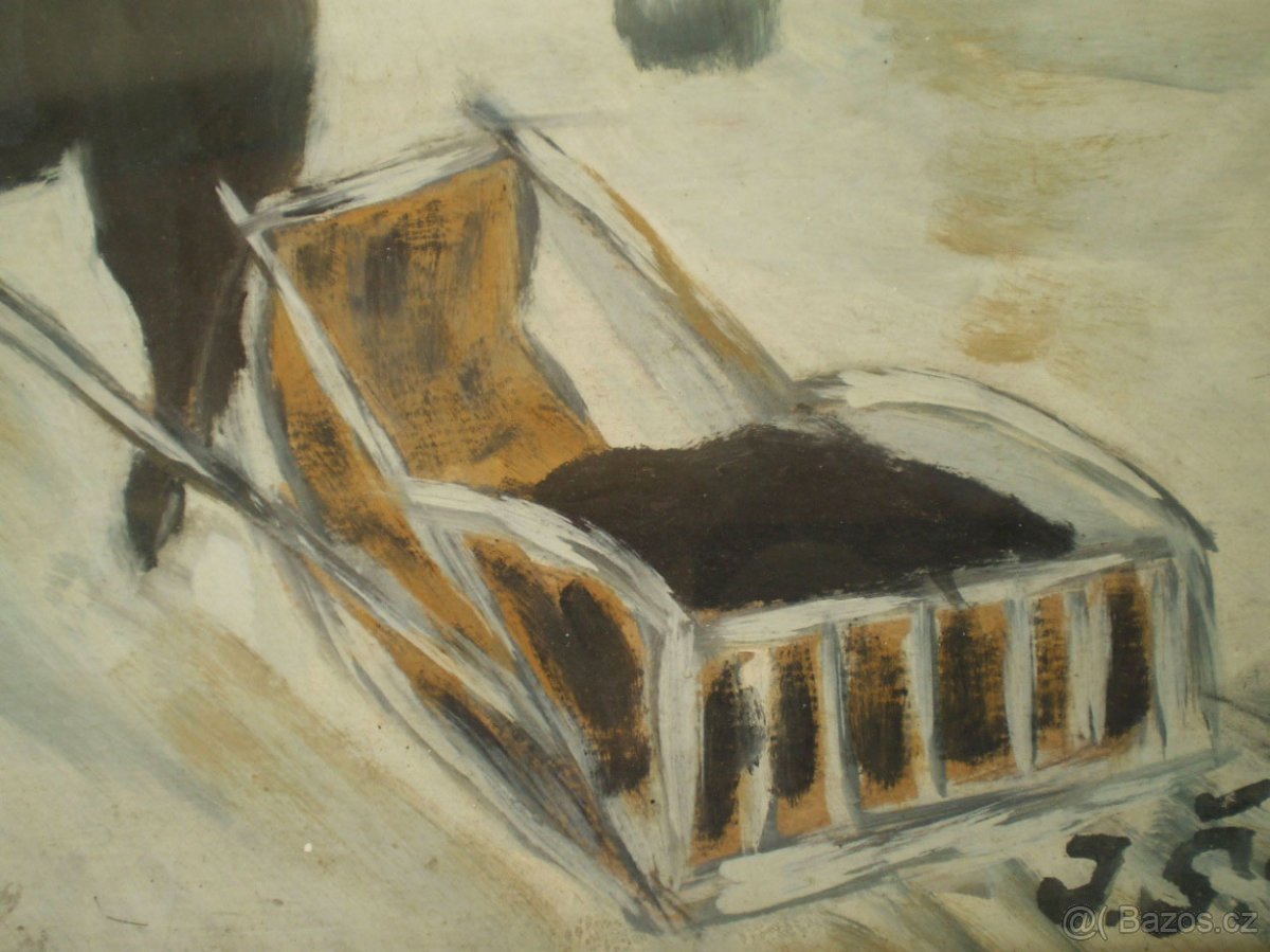 Starý obraz - zimní výjev "Kůň se saněmi" - 3