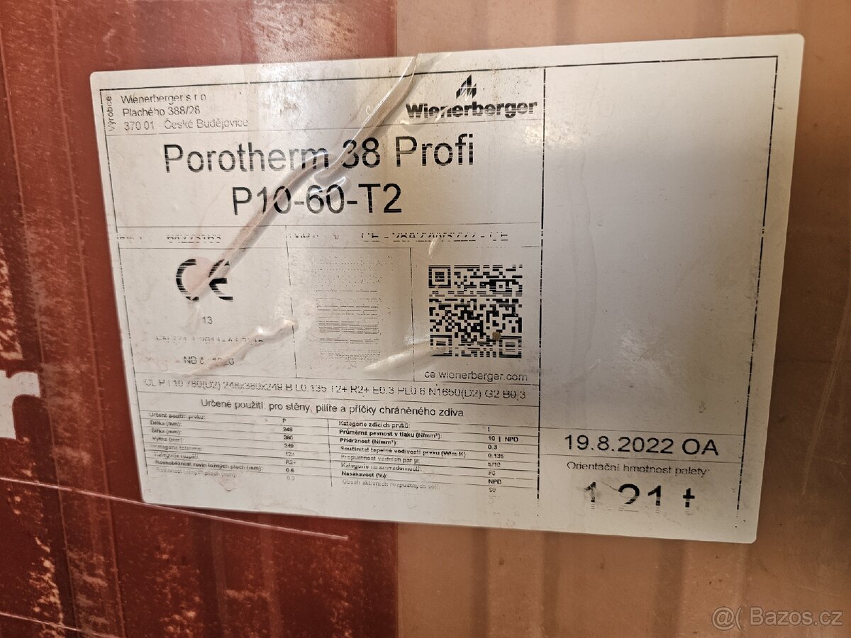 Prodám cihly Porotherm 38profi - 3
