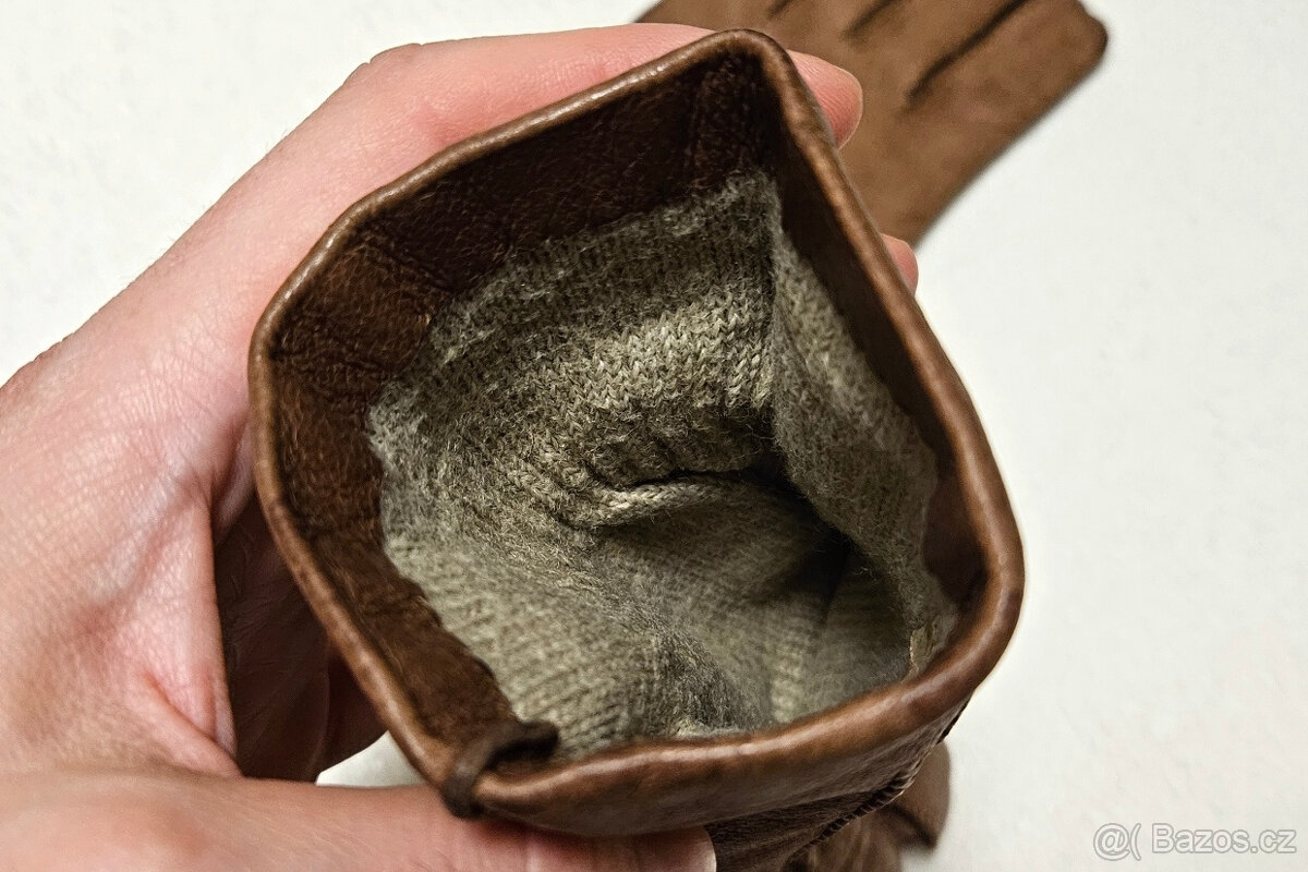 Dámské hnědé kožené rukavice - 3