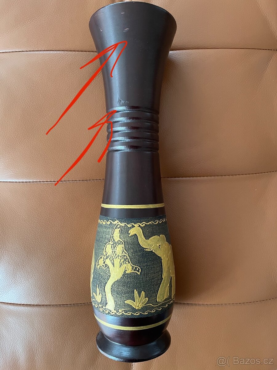 Dekorativní dřevěná váza z Thajska - výška 35 cm - 3