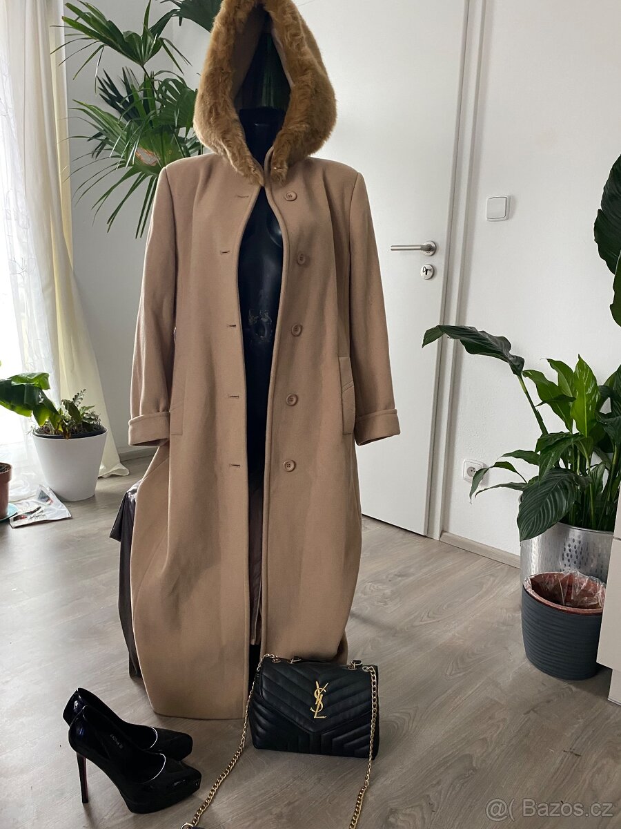 Kasmirovy vlneny bezovy kabat kapuce kozesina 38 - 3