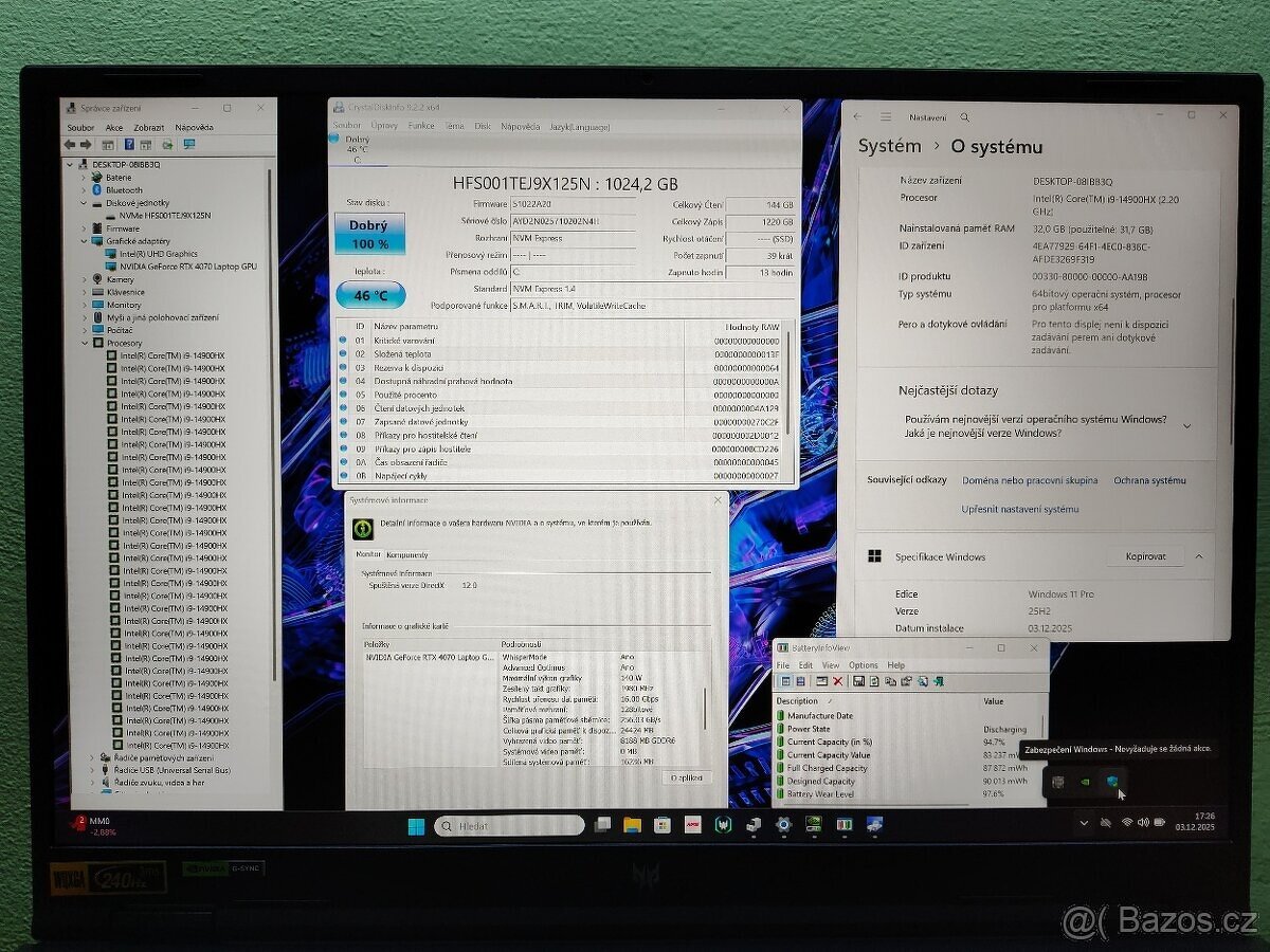 Obří 18 Predator Neo,i9-14th,4070-140w-RTX,32gb,QHD,-NOVÝ - 3