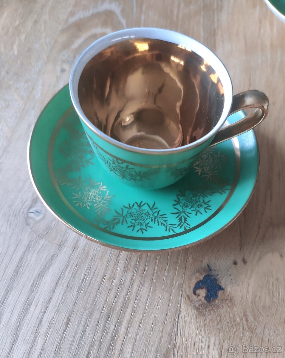 Porcelánová zlacená sada, kávový servis - 3