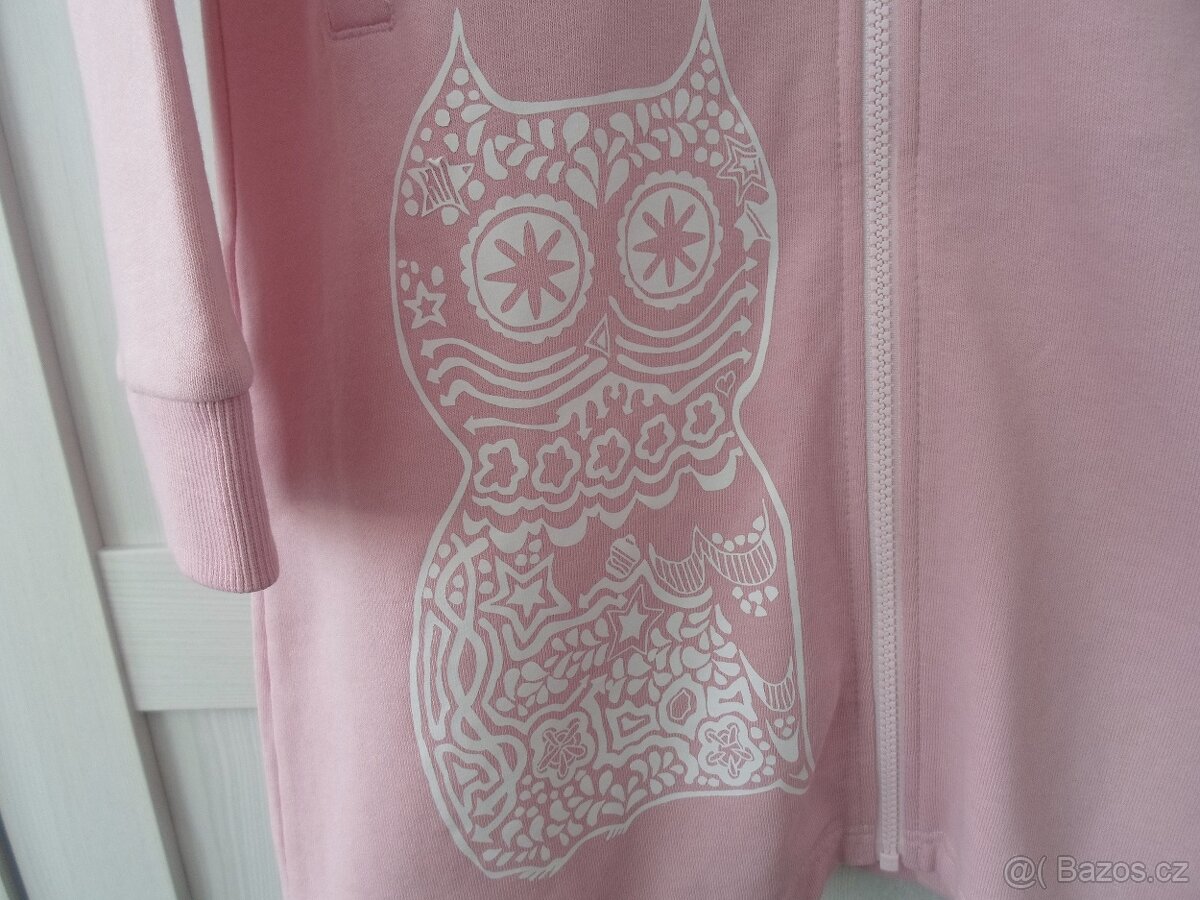 Růžová dlouhá mikina na zip s kapucí - XS, S - 3