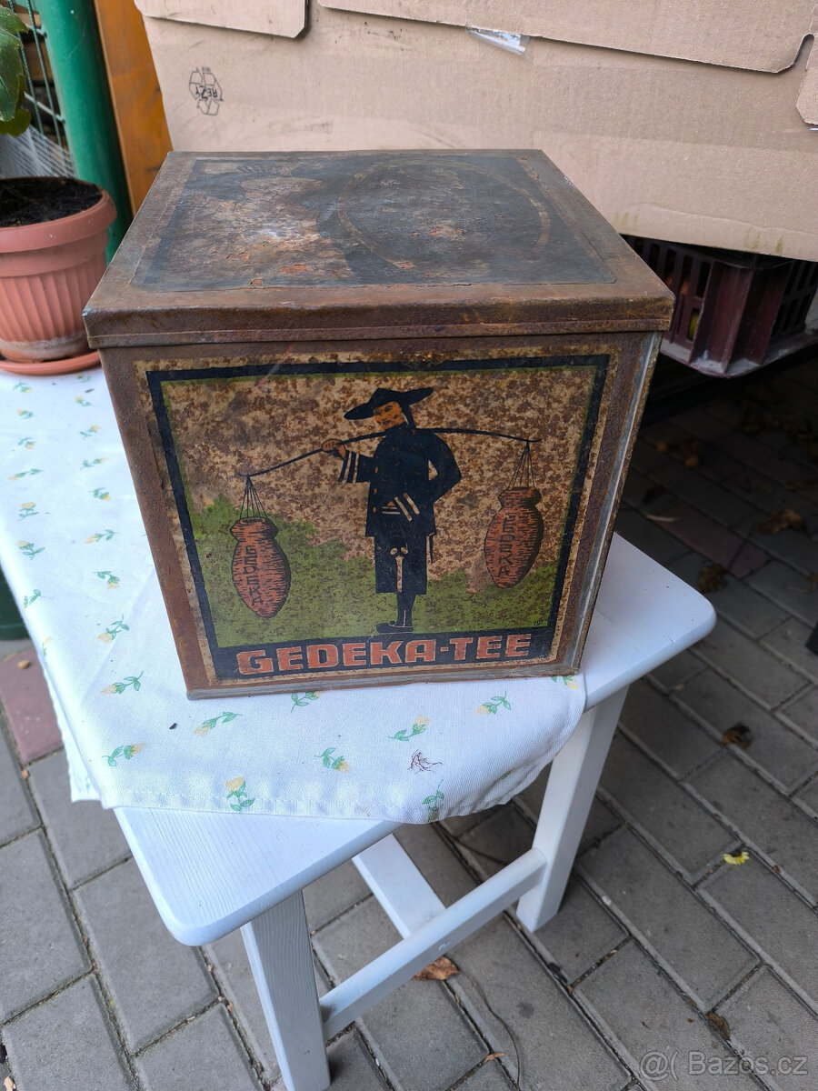 Stará plechová krabička na čaj,německá 20-40léta,Gedeka Tee - 3