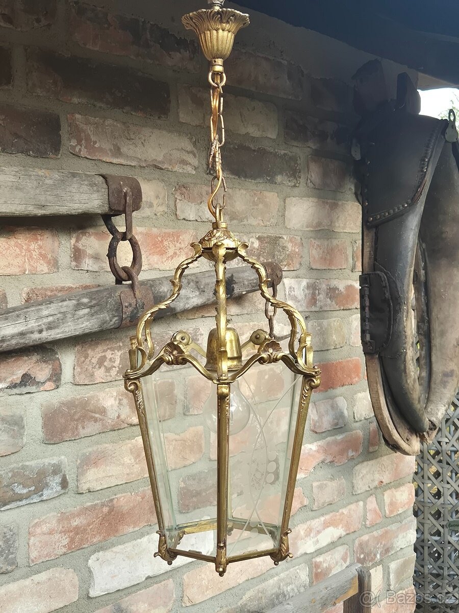 Exkluzivní starožitná mosazná závěsná lucerna lustr funkční - 3