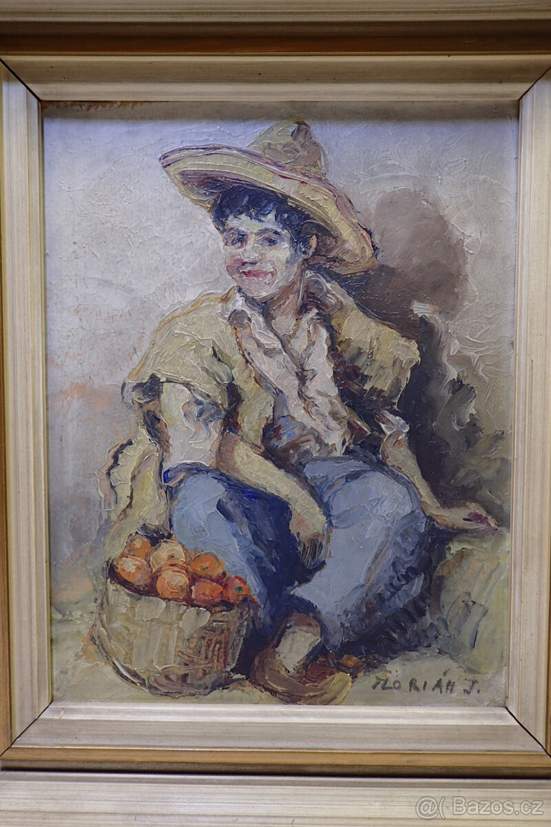 Florián Joža - Chlapec s jablky- starý Obraz - 3