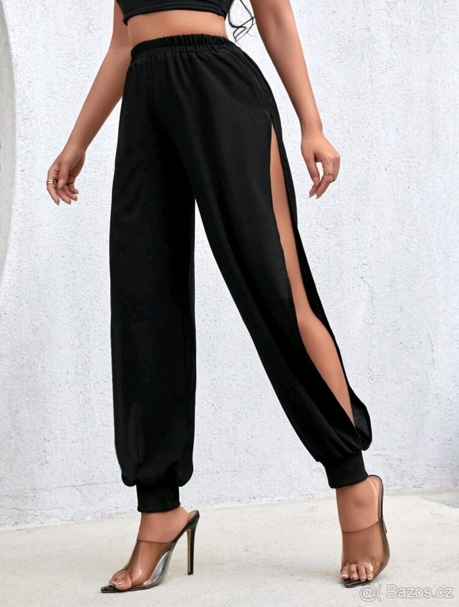 Dámské černé kalhoty s rozpaky - 3