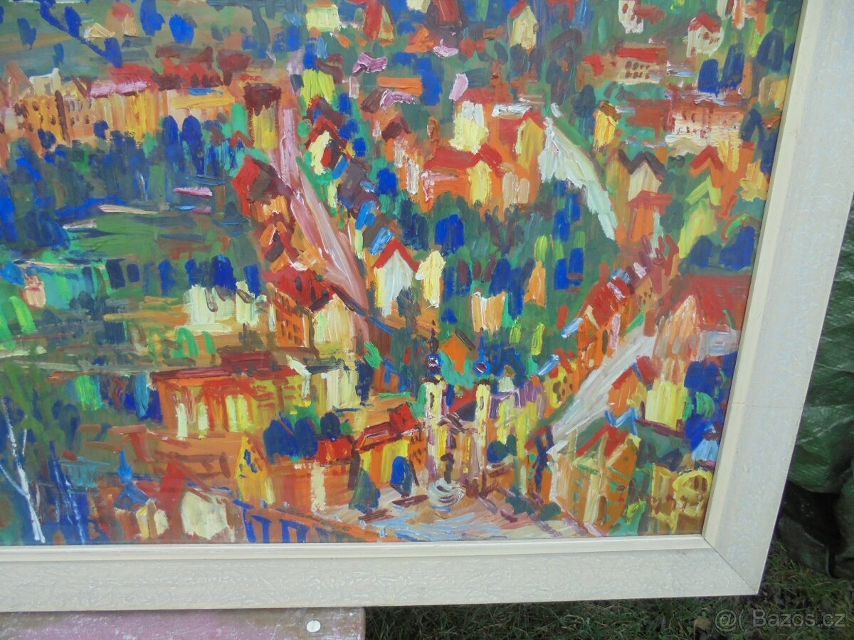 OBRAZ OLEJ NA KARTONU-POHLED NA KARLOVY VARY - 3