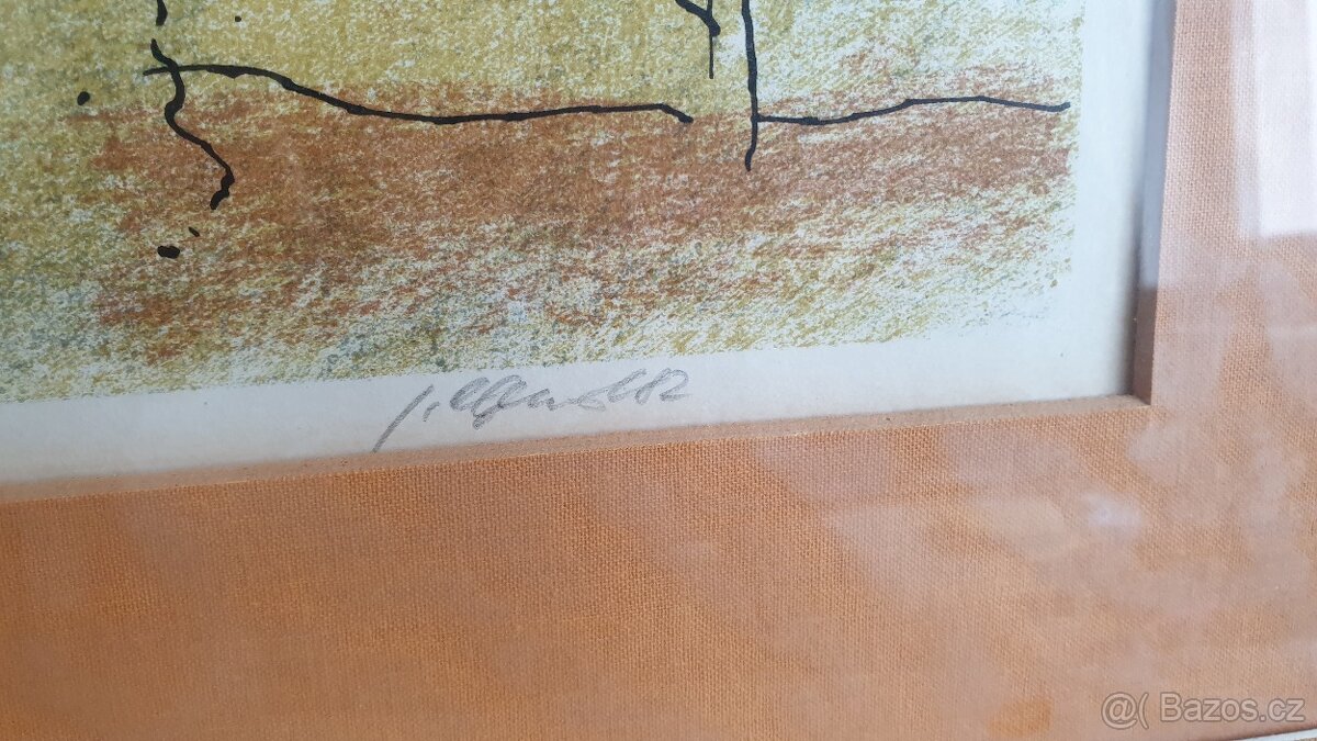 Obraz neznámé české město, tuš a pastel - 3