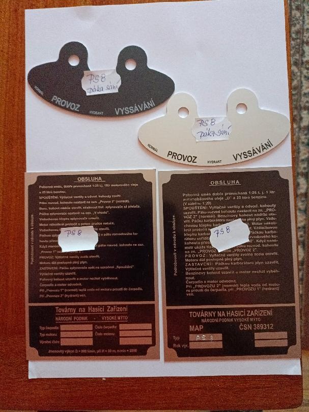 hasičská stříkačka PS8, PS2/3, PS3, PS12 - štítky - 3