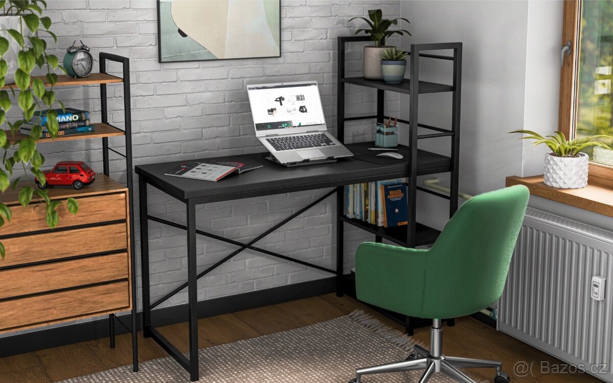 Moderní počítačový stůl s regálem - černý - 3