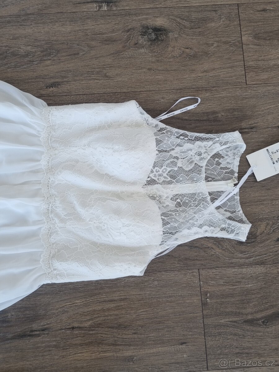 krásné nové svatební šatičky s krajkovým topem 38/40 - 3