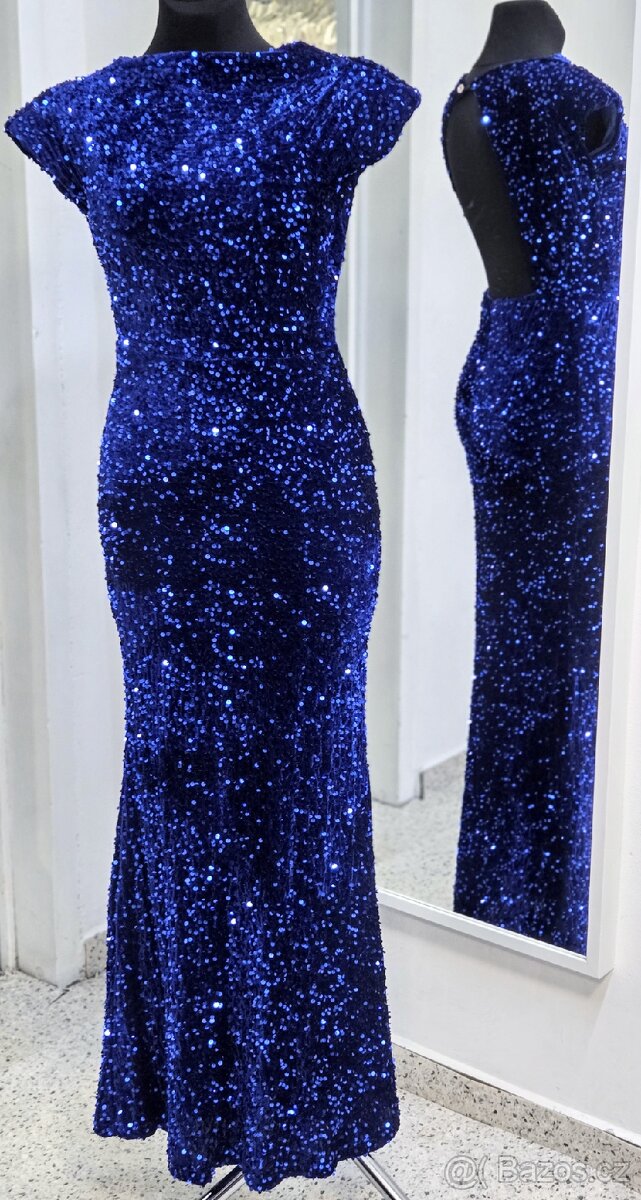 NOVÉ plesové šaty MODRÉ FLITROVÉ - 3