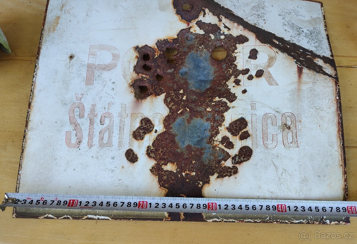 Stará smaltovaná cedule Pozor Štátna hranica - 3