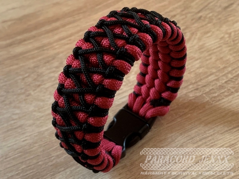 Paracord náramek (19 cm) burgundy - black - 3