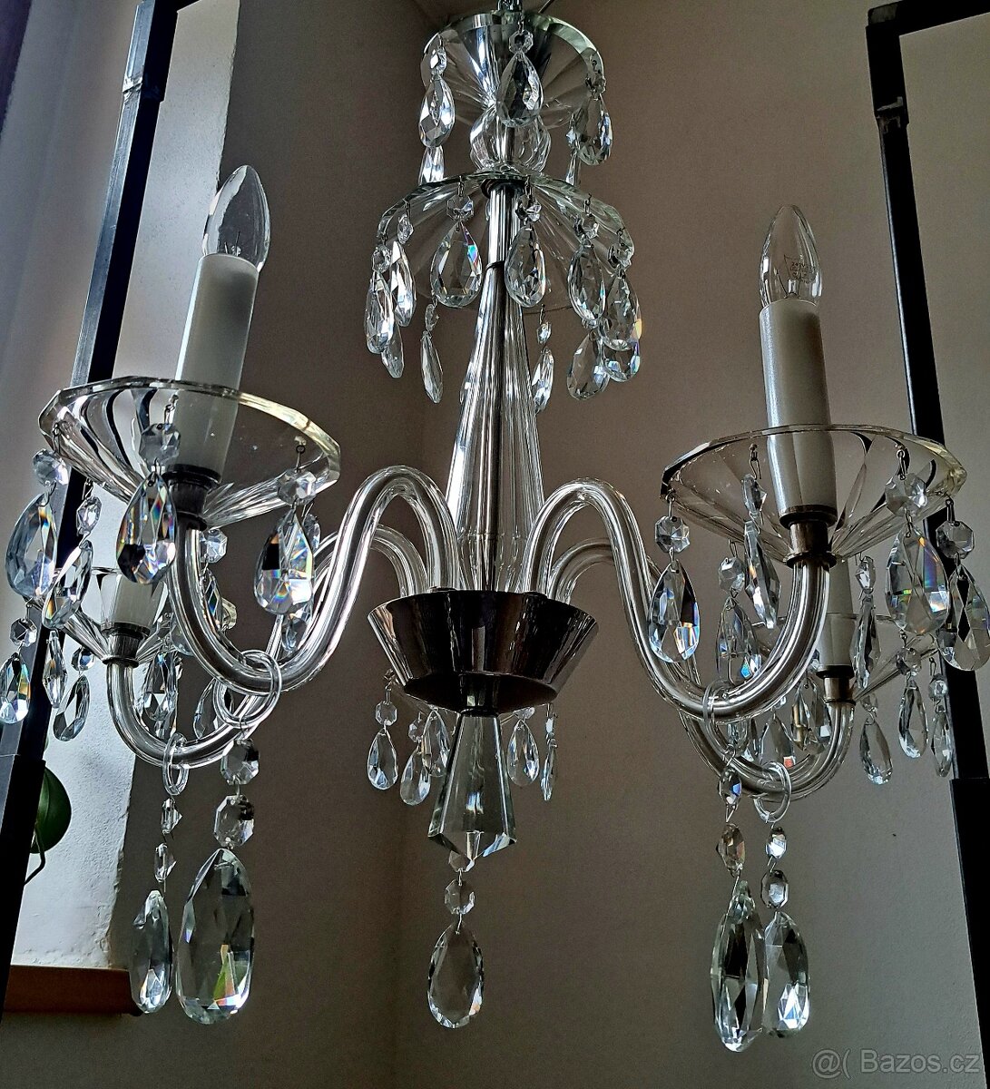 Starožitný skleněný lustr 1920-30 , osvětlení. - 3