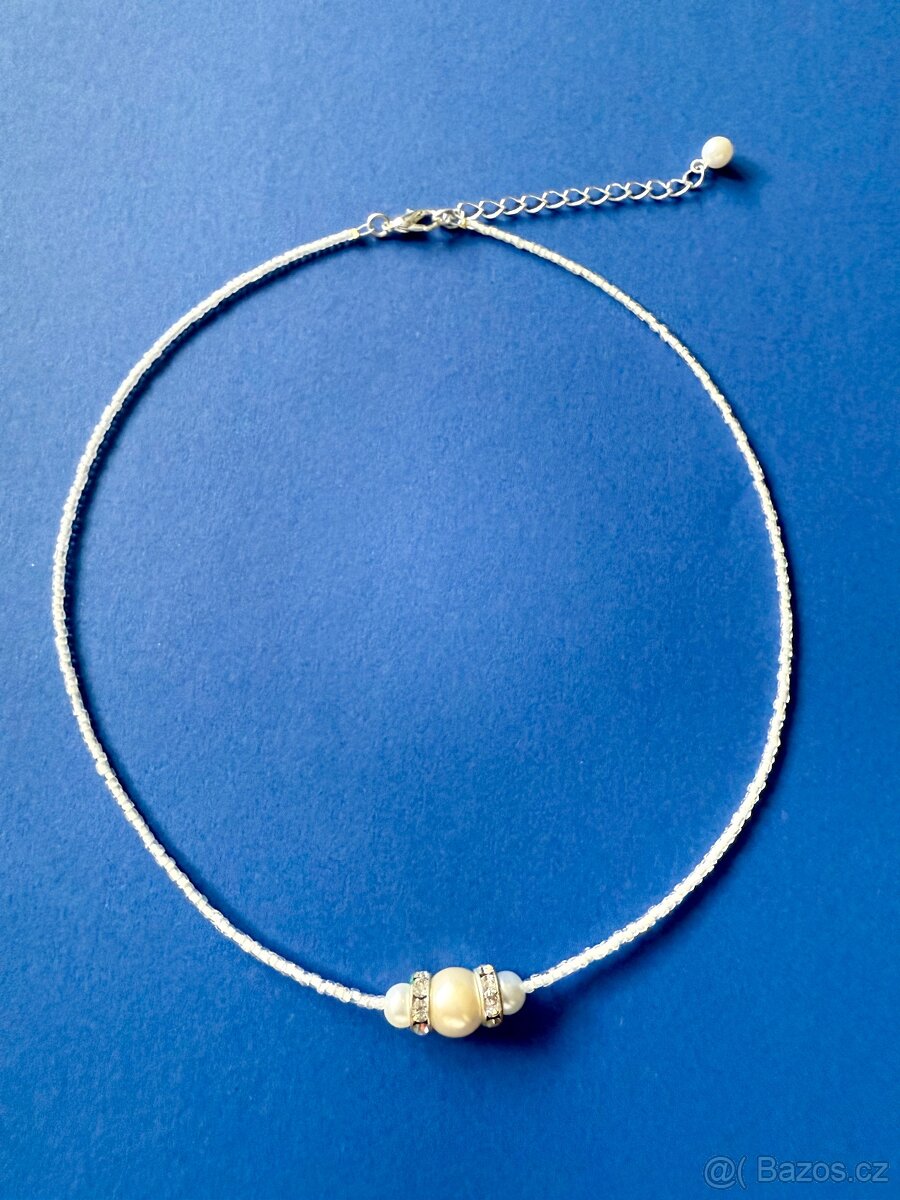 Bílý náhrdelník jablonecká bižuterie, nový, sleva. - 3