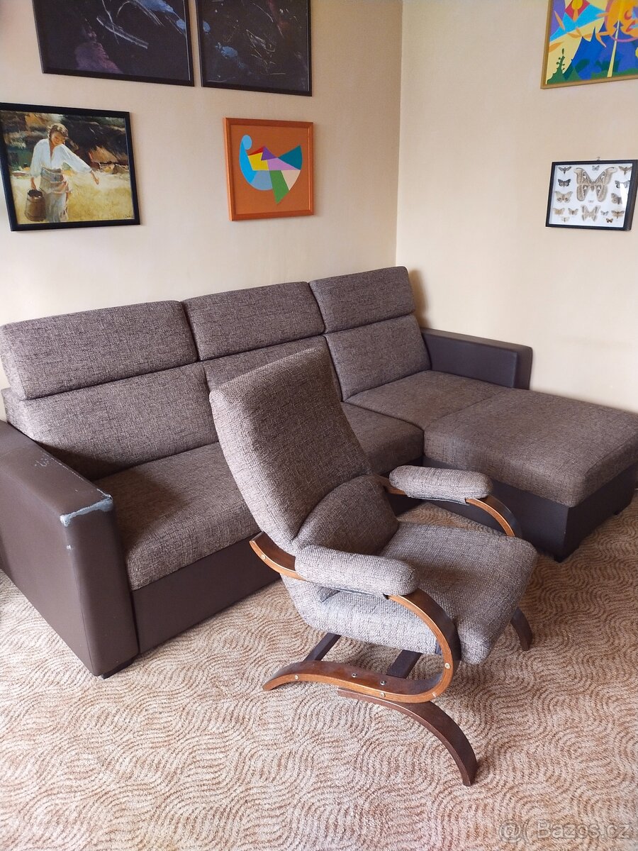 Rohová sedačka rozkládací + křeslo - 3
