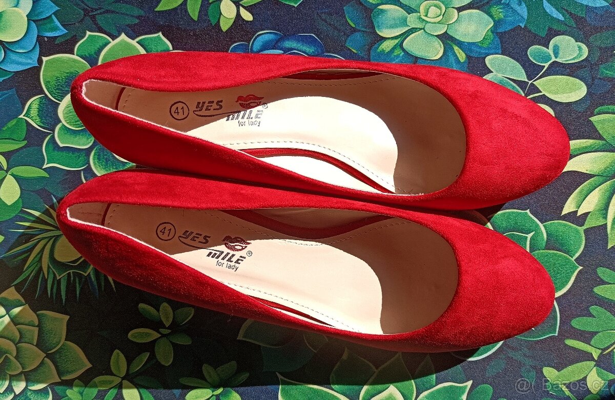 Červené semišové lodičky - 3