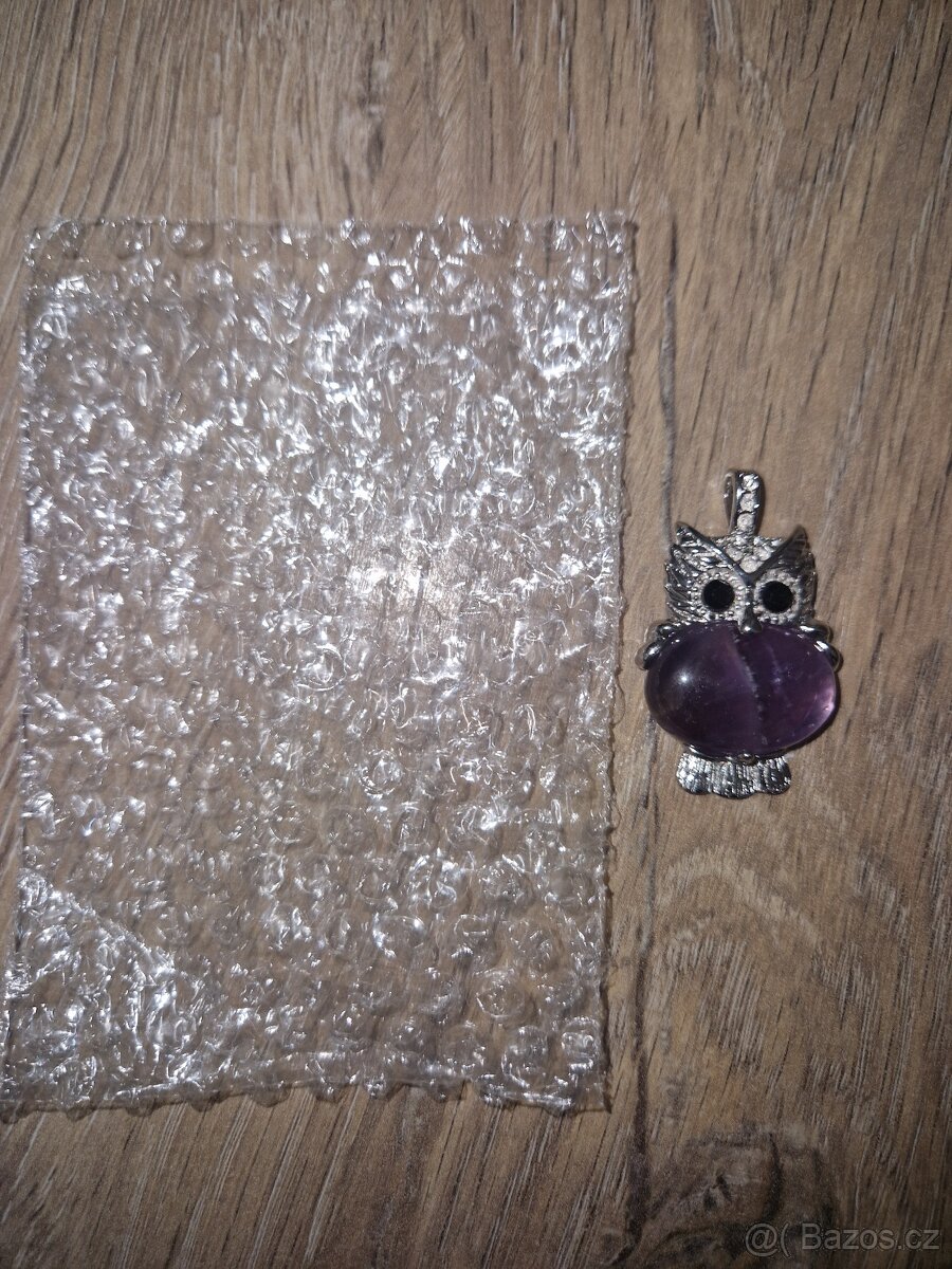 Nový bižu přívěsek sova s ametystem - 3