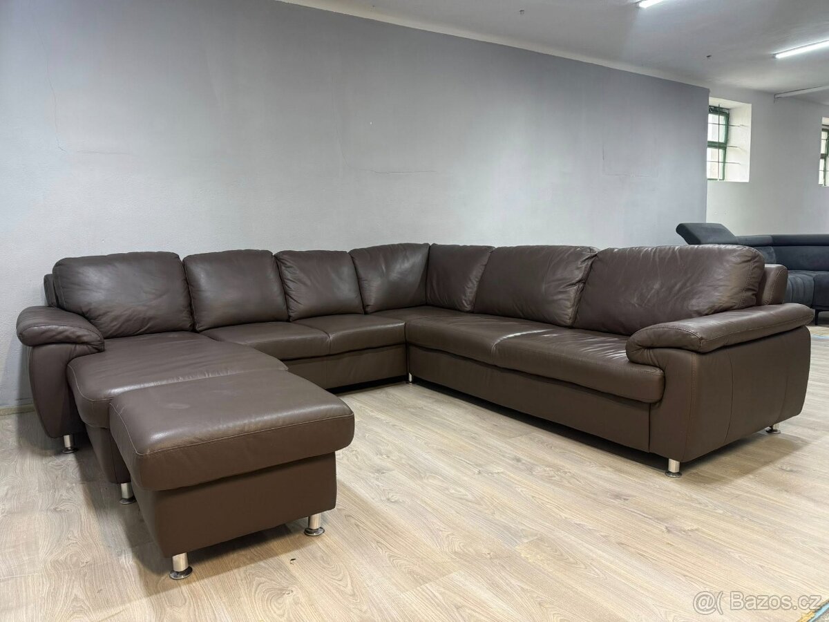 Kožená sedací souprava s taburetem - 3