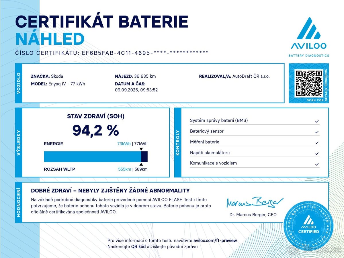 Škoda Enyaq 80 150kW SOH 94,2% LED 36tkm - záruka Autodraft - 3