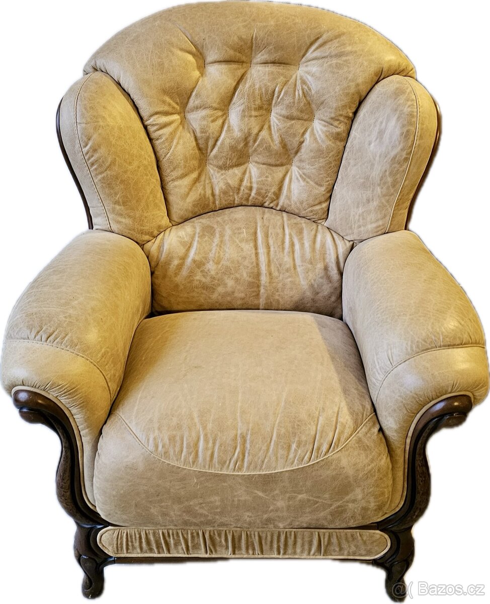 Sedací souprava – pravá kůže, klasický styl - 3