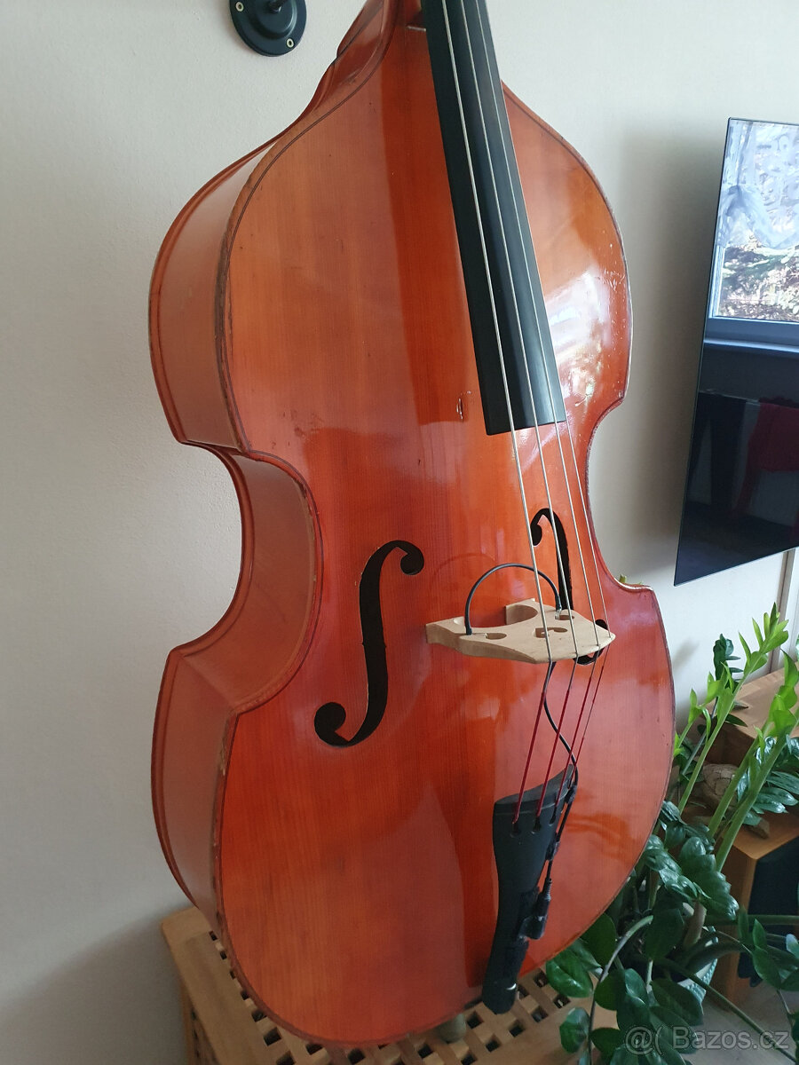 Celomasivní český 3/4 kontrabas, piezo snímač, obal - 3