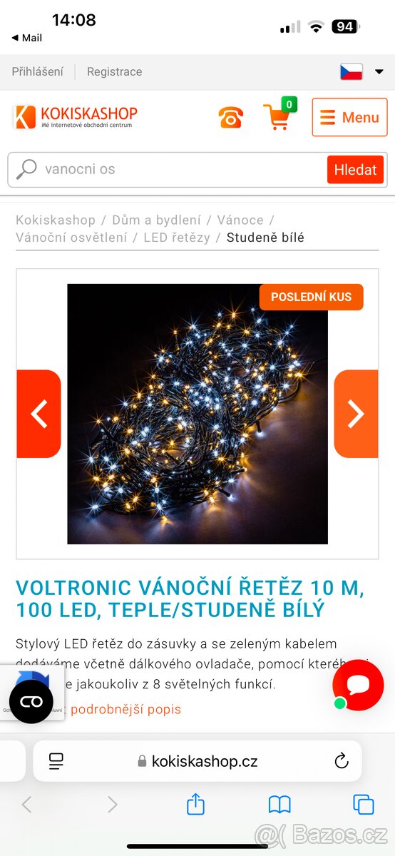 VÁNOČNÍ ŘETĚZ, 10 M, 100 LED, TEPLE/STUDENĚ BÍLÝ - 3