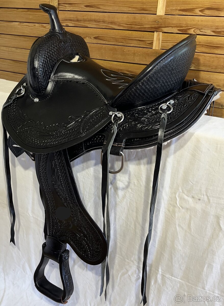 Westernové sedlo 26) černé oválné krátké široké - 3