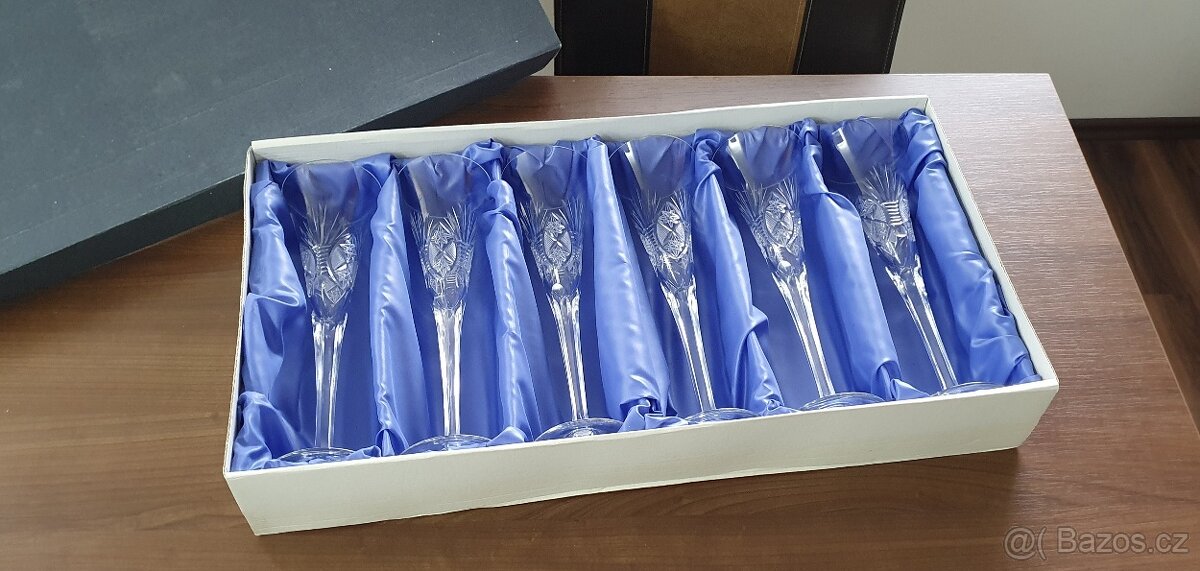 Broušený křišťál, flétny na šampaňské 6 ks - 3