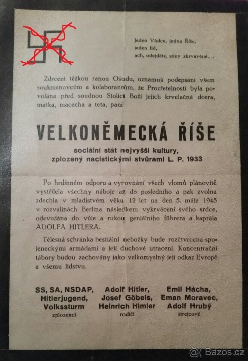 Noviny Atentát, Heydrich zemřel a Parte německé říše - orig. - 3
