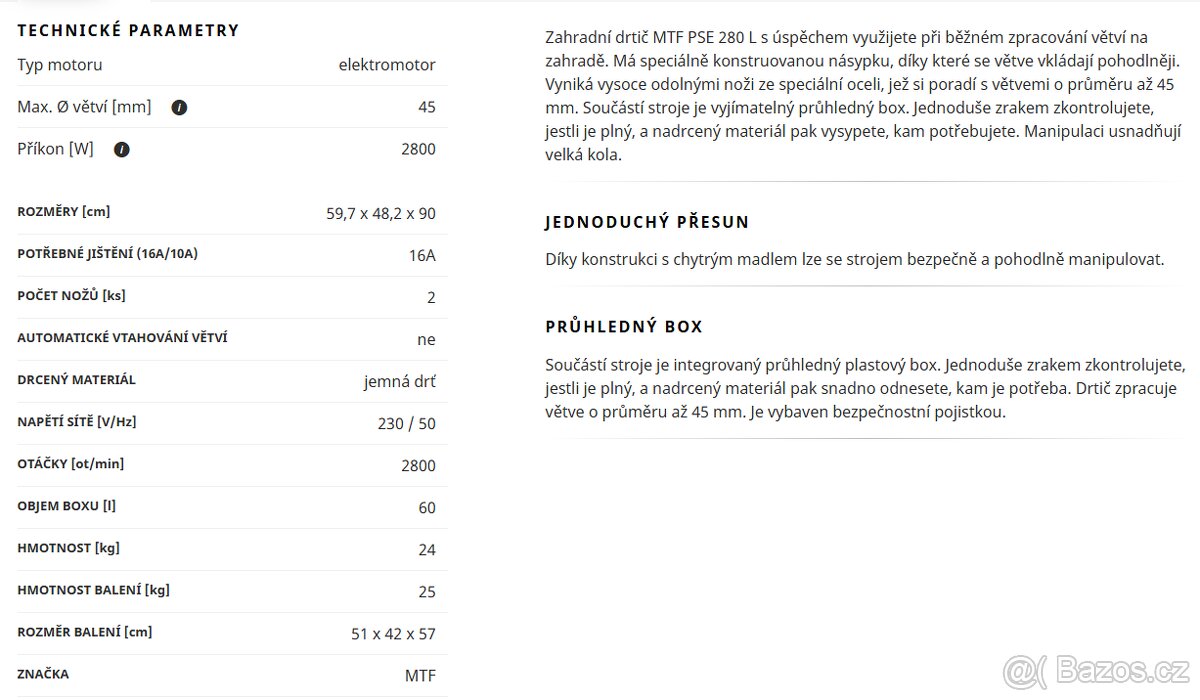 Drtič větví MTF PSE 280 L-nový - 3