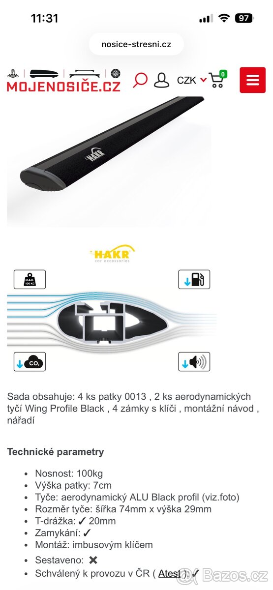 Střešní nosiče Hakr wing profile black - 3