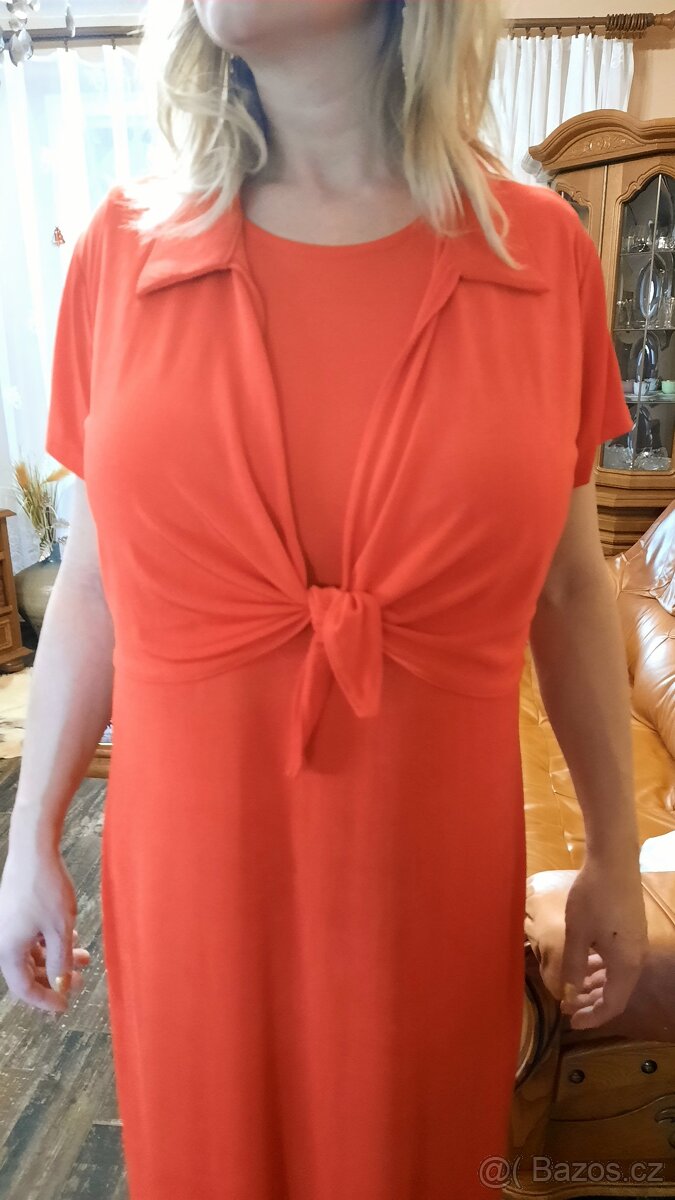 Nové,dlouhé, červené ,elastické šaty, vel XL - 3