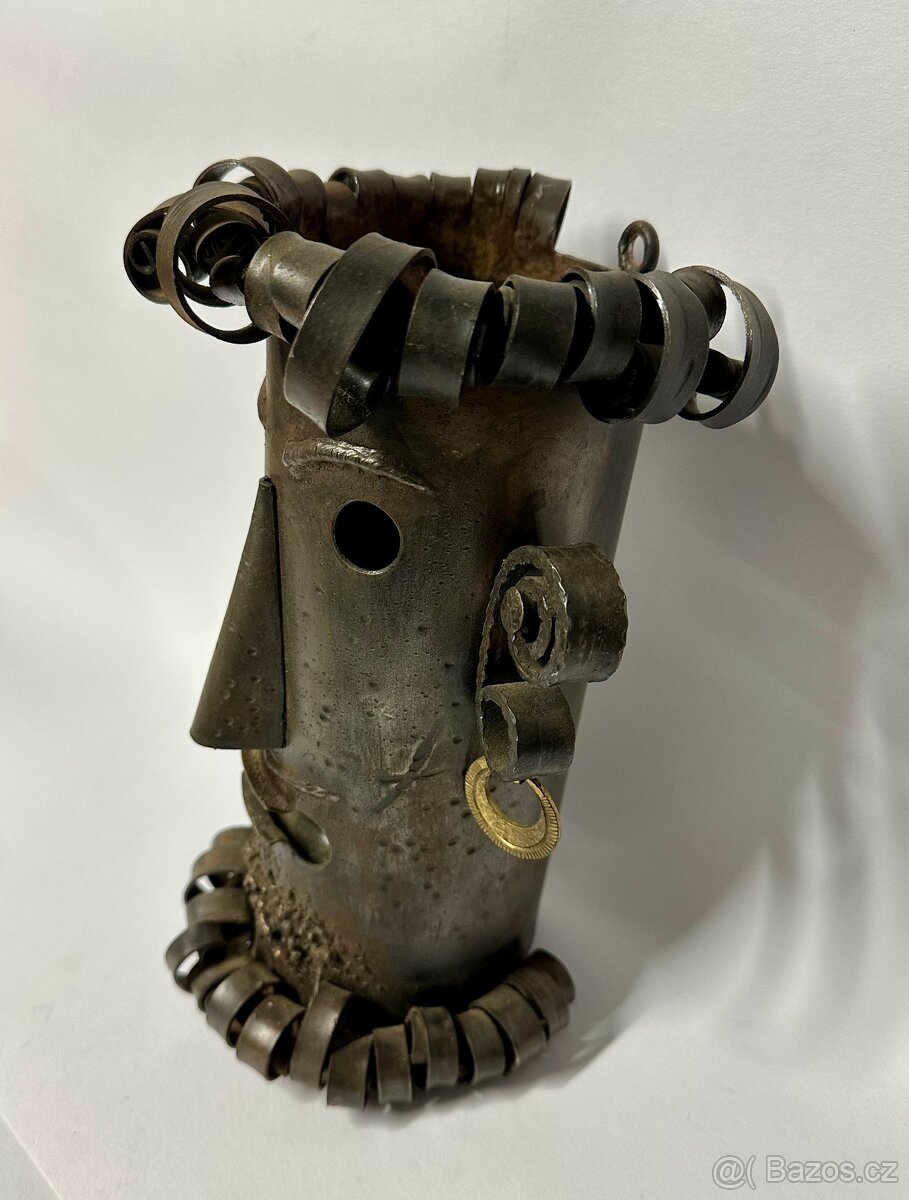 Stará ORIGINAL váza RETRO KUTILKOUSEK ocel sklo RARITA - 3