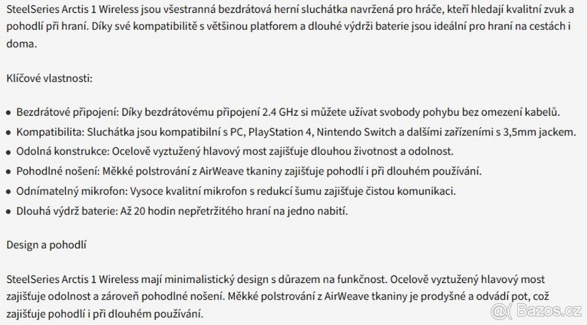 Sluchátka SteelSeries Arctis 1 Wireless (bezdrát.), nová - 3