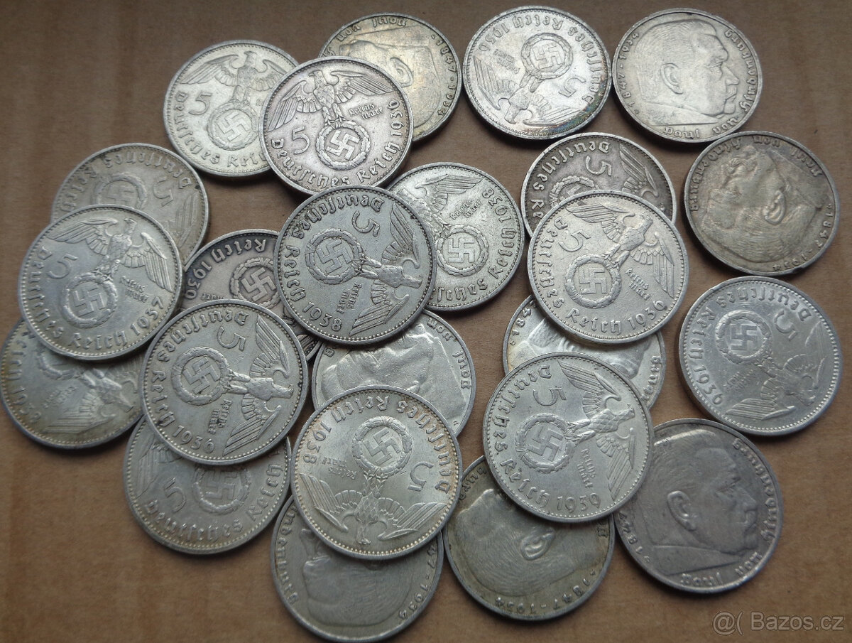 Stříbrné 5 marky se svastikou 1936-39 - 3
